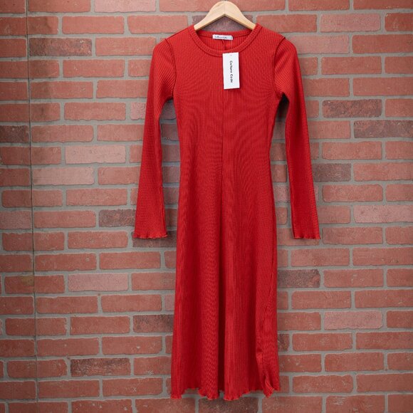 π Red Ribbed Midi Dress - Small - Picture 1 of 13